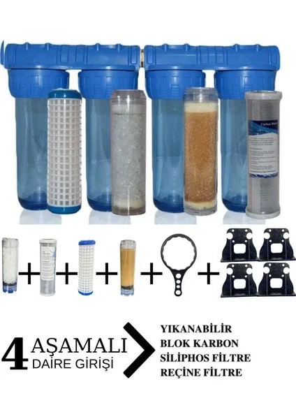 Daire Girişi 10 inç 4 Aşama Arıtma Filtresi Seti - Görsel 2